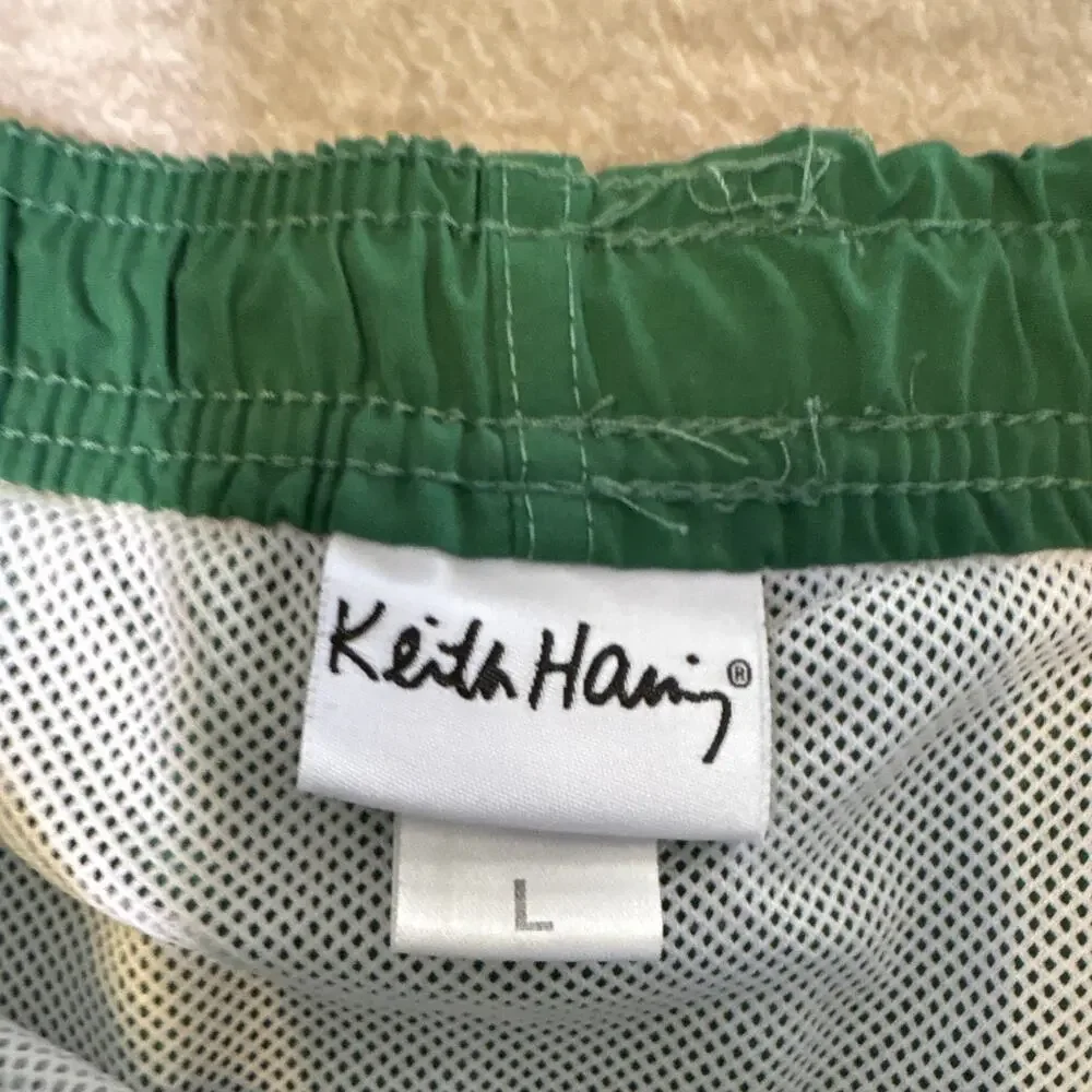 Keith Haring Ripple Junction Green Graphic Print Swim Shorts Men’s Size L